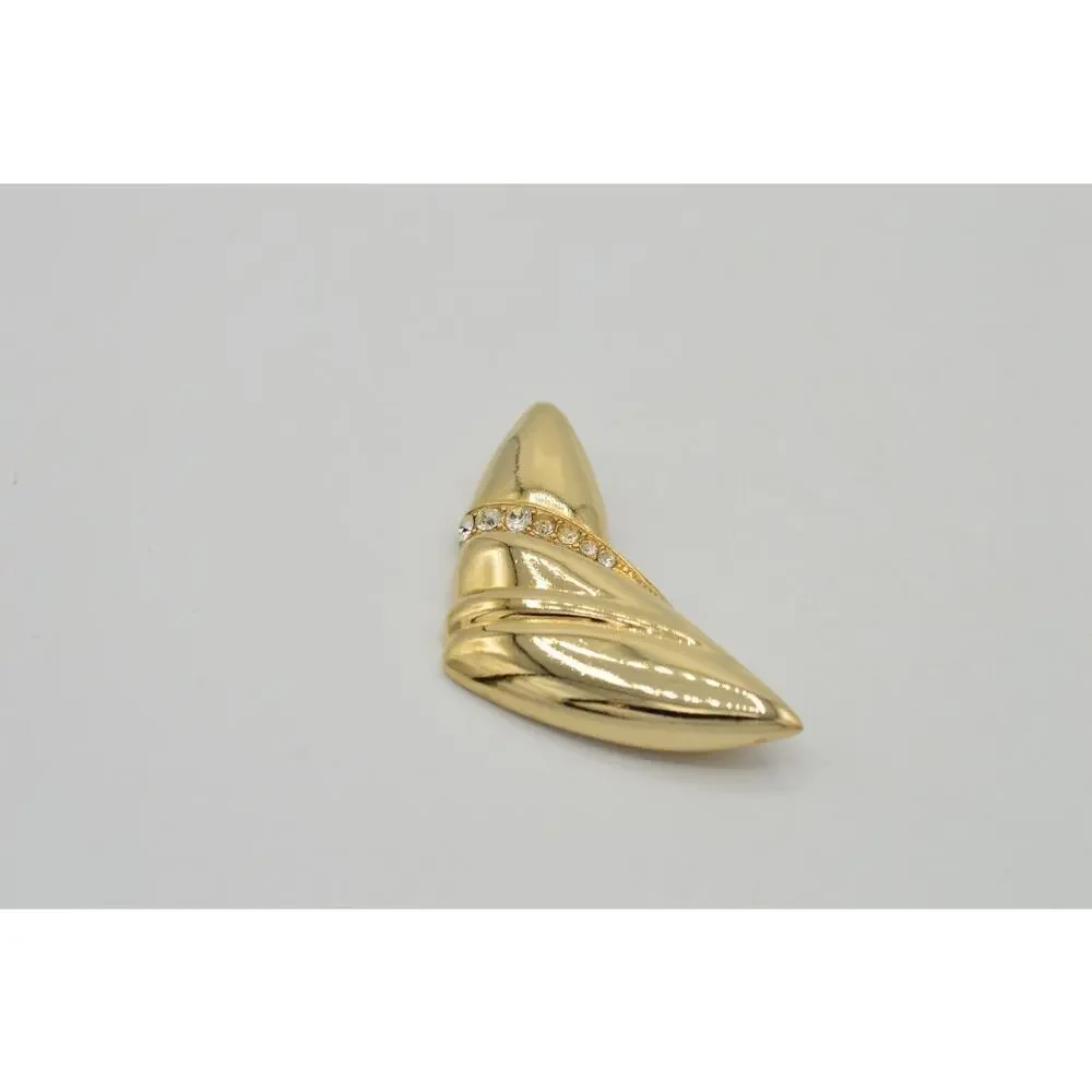 Vintage Statement Pin Brooch Gold Rhinestone Crystal Abstract Shape NOS 1980s 9B